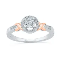 Promise My Love Womens 1/5 CT. T.W. Mined White Diamond 10K Rose Gold Sterling Silver Round Side Stone Halo Ring