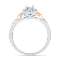 Promise My Love Womens 1/5 CT. Natural White Diamond 10K Rose Gold Sterling Silver Round Side Stone Halo Ring