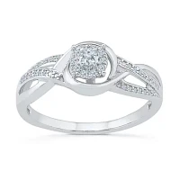 Promise My Love Womens 1/5 CT. Natural White Diamond Sterling Silver Round Side Stone Ring