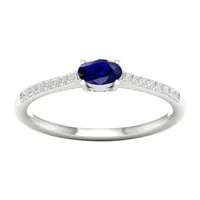 Womens Diamond Accent Genuine Blue Sapphire 10K Gold Promise Ring