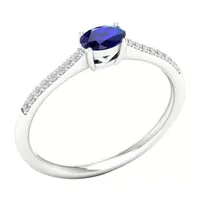 Womens Diamond Accent Genuine Blue Sapphire 10K Gold Promise Ring