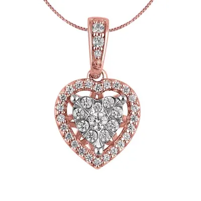 Womens 1/4 CT. T.W. Natural White Diamond 10K Rose Gold Heart Pendant Necklaces