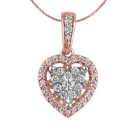 Womens 1/4 CT. T.W. Mined White Diamond 10K Rose Gold Heart Pendant Necklace