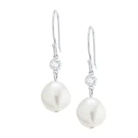 Silver Treasures Cubic Zirconia Cultured Freshwater Pearl Sterling Silver Drop Earrings