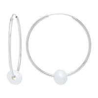 Silver Treasures Cultured Freshwater Pearl Sterling Silver Hoop Earrings