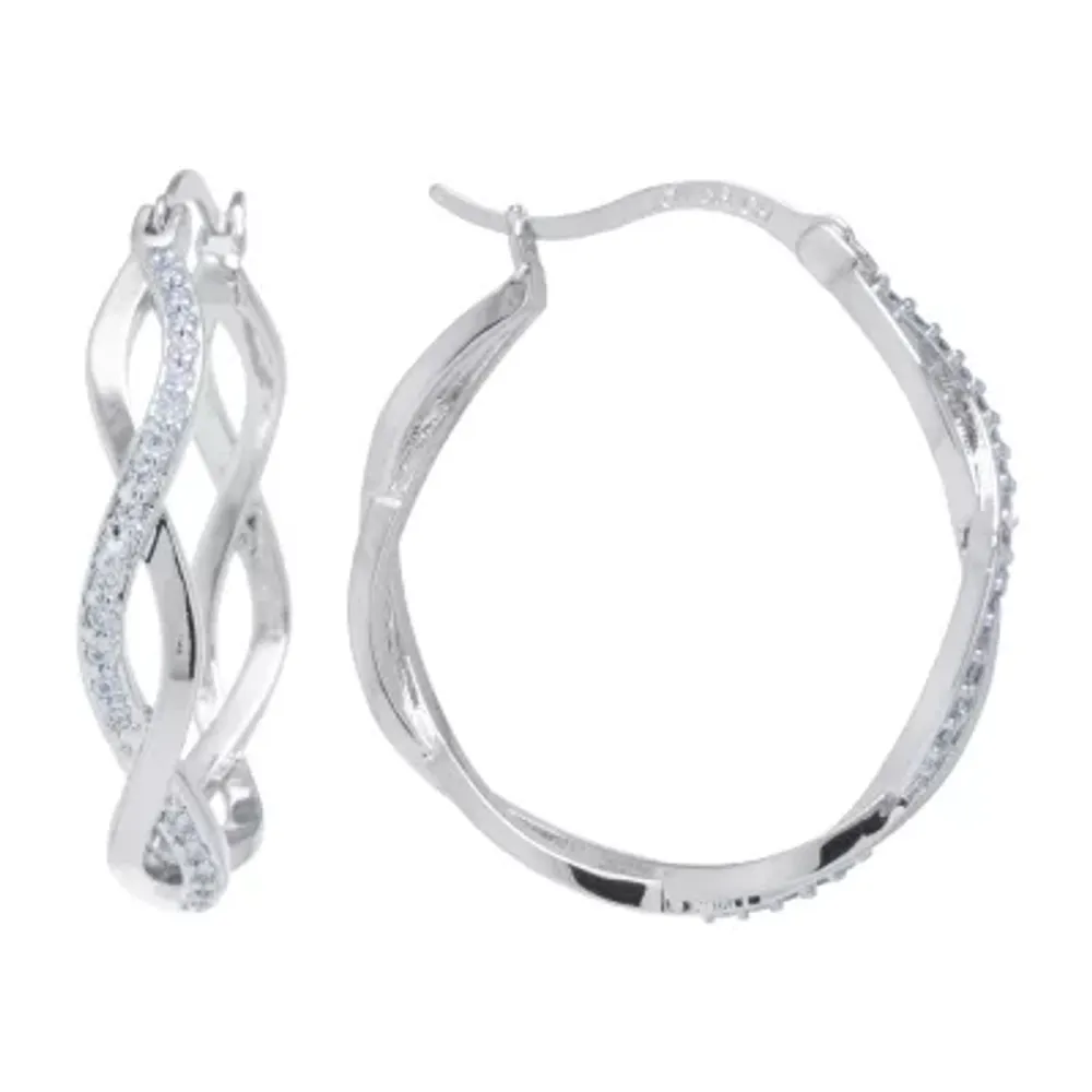 Sparkle Allure Crystal Pure Silver Over Brass Hoop Earrings