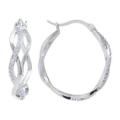 Sparkle Allure Pure Silver Over Brass Crystal Hoop Earrings