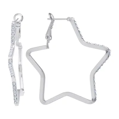 Sparkle Allure Crystal Pure Silver Over Brass Star Hoop Earrings