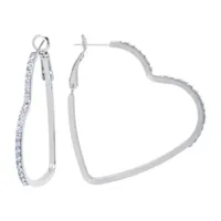 Sparkle Allure Crystal Pure Silver Over Brass Heart Hoop Earrings