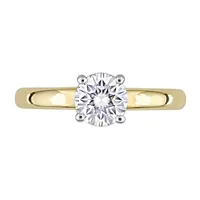 Womens Lab Created White Moissanite 14K Two Tone Gold Solitaire Engagement Ring