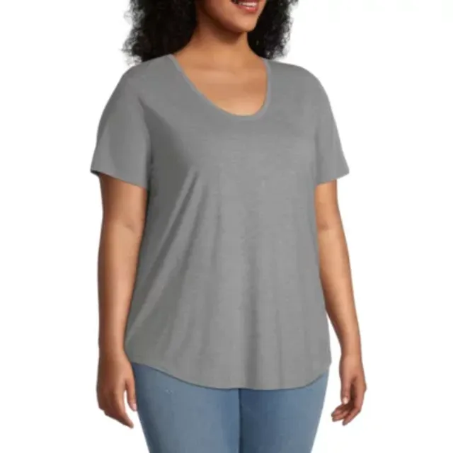 Larky Lark Womens Plus Round Neck Elbow Sleeve T-Shirt