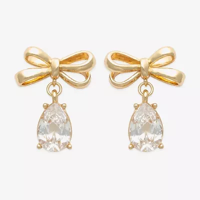 Bijoux Bar Gold Tone Cubic Zirconia Bow Drop Earrings