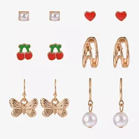 Arizona Gold Tone Butterfly Cherries Heart 6 Pair Earring Set