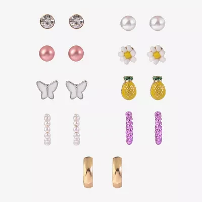 Arizona Pineapple Fruit 9 Pair Butterfly Flower Earring Set