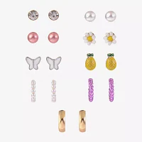 Arizona Pineapple Fruit 9 Pair Butterfly Flower Earring Set