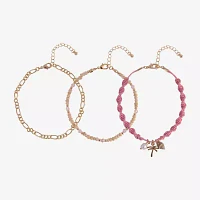Arizona Pink Palm Tree & Shell 3-pc. 9 Inch Figaro Flower Ankle Bracelet