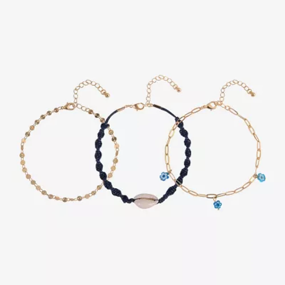 Arizona Blue Shell 3-pc. 9 Inch Cable Flower Ankle Bracelet