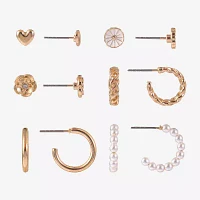Arizona Huggie Hoop & Stud 6 Pair Flower Heart Earring Set