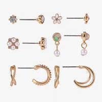 Arizona Gold Tone & Pearl Girls Flower 6 Pair Earring Set