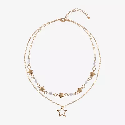 Arizona Gold Tone Simulated Pearl 16 Inch Link Star Strand Necklace