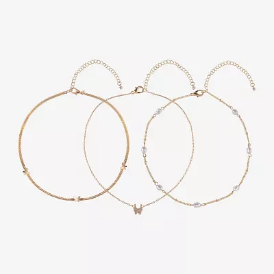 Arizona Gold Tone 3-pc. Simulated Pearl 12 Inch Link Butterfly Necklace Set