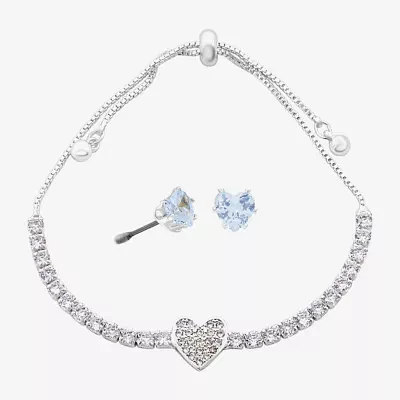 Sparkle Allure Light Up Box Cubic Zirconia Silver Tone Pure Silver Over Brass Heart 2-pc. Jewelry Set