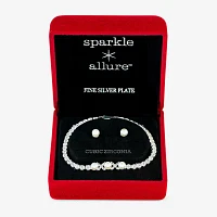 Sparkle Allure Light Up Box 2-pc. Cubic Zirconia Simulated Pearl Pure Silver Over Brass Oval Jewelry Set