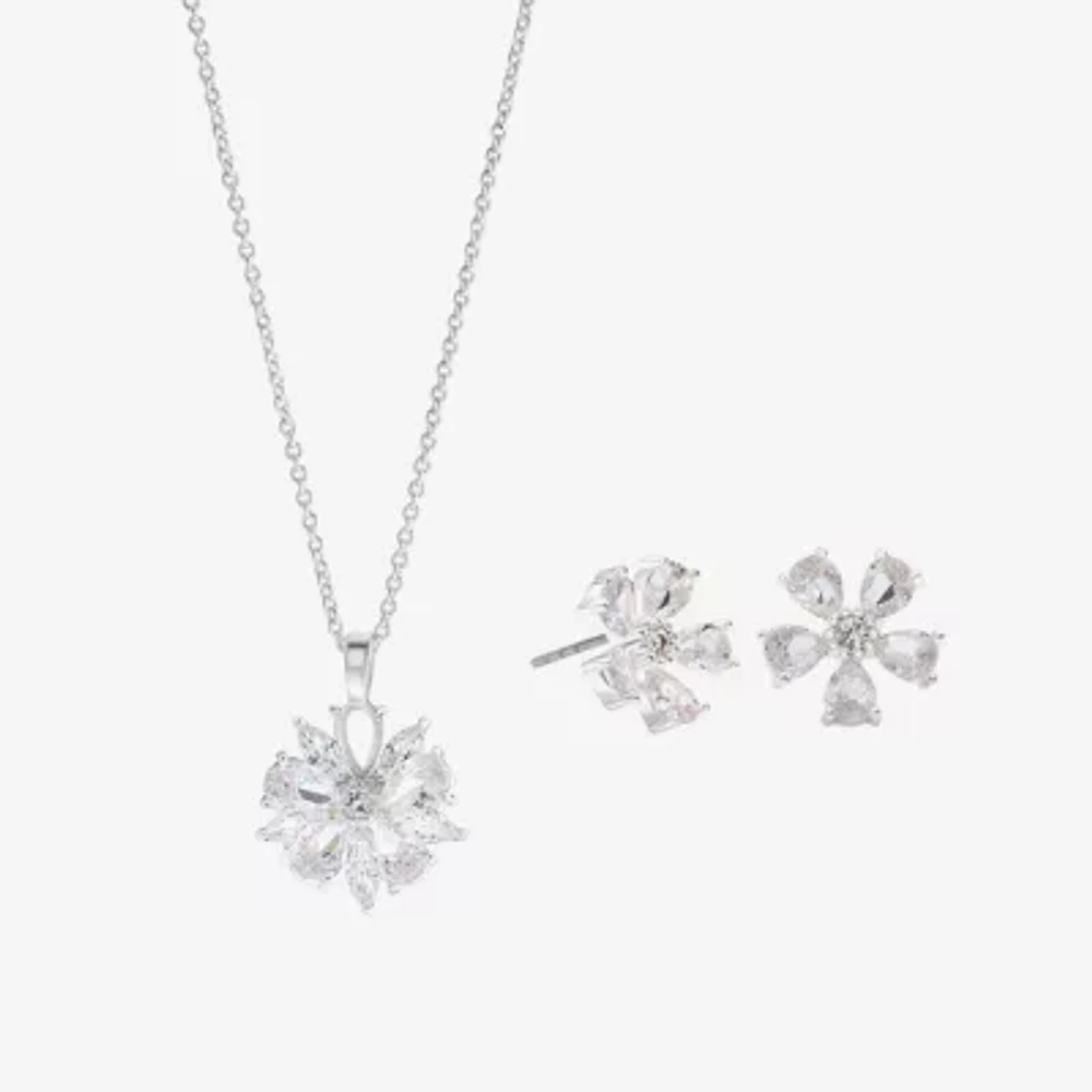 Sparkle Allure Light Up Box 2-pc. Cubic Zirconia Pure Silver Over Brass Flower Jewelry Set