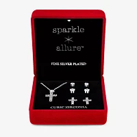 Sparkle Allure Light Up Box 4-pc. Cubic Zirconia Pure Silver Over Brass Cross Jewelry Set
