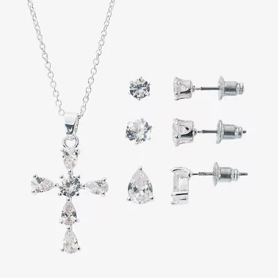 Sparkle Allure Light Up Box Cubic Zirconia Silver Tone Pure Silver Over Brass Cross 4-pc. Jewelry Set