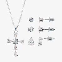 Sparkle Allure Light Up Box Cubic Zirconia Silver Tone Pure Silver Over Brass Cross 4-pc. Jewelry Set
