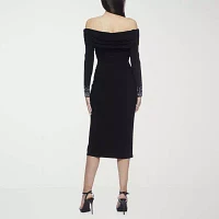 Premier Amour Womens Off The Shoulder Long Sleeve Midi Sheath Dress