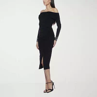 Premier Amour Womens Off The Shoulder Long Sleeve Midi Sheath Dress