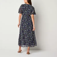 Studio 1 Womens Short Sleeve Floral Maxi Dress