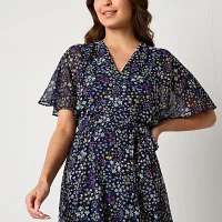 Studio 1 Womens Short Sleeve Floral Maxi Dress