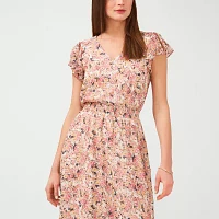 MSK Womens Short Sleeve Floral Midi Fit + Flare Dress