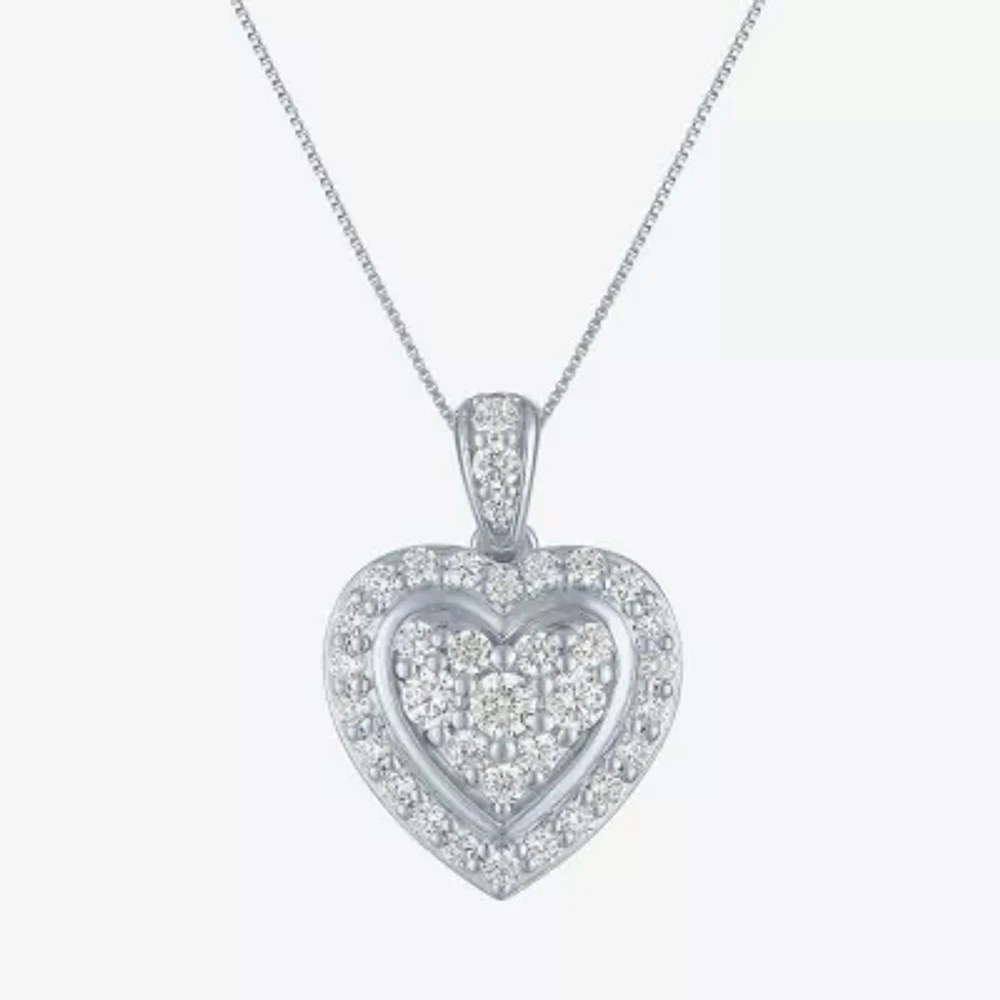 I1-I2/G-H) Womens 1/ CT. T.W. Lab Grown White Diamond 10K White Gold Heart Pendant Necklace