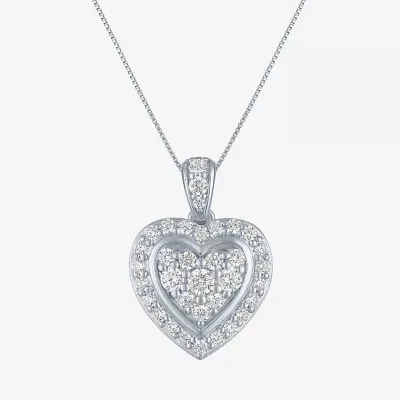 I1-I2/G-H) Womens 1/ CT. T.W. Lab Grown White Diamond 10K White Gold Heart Pendant Necklace