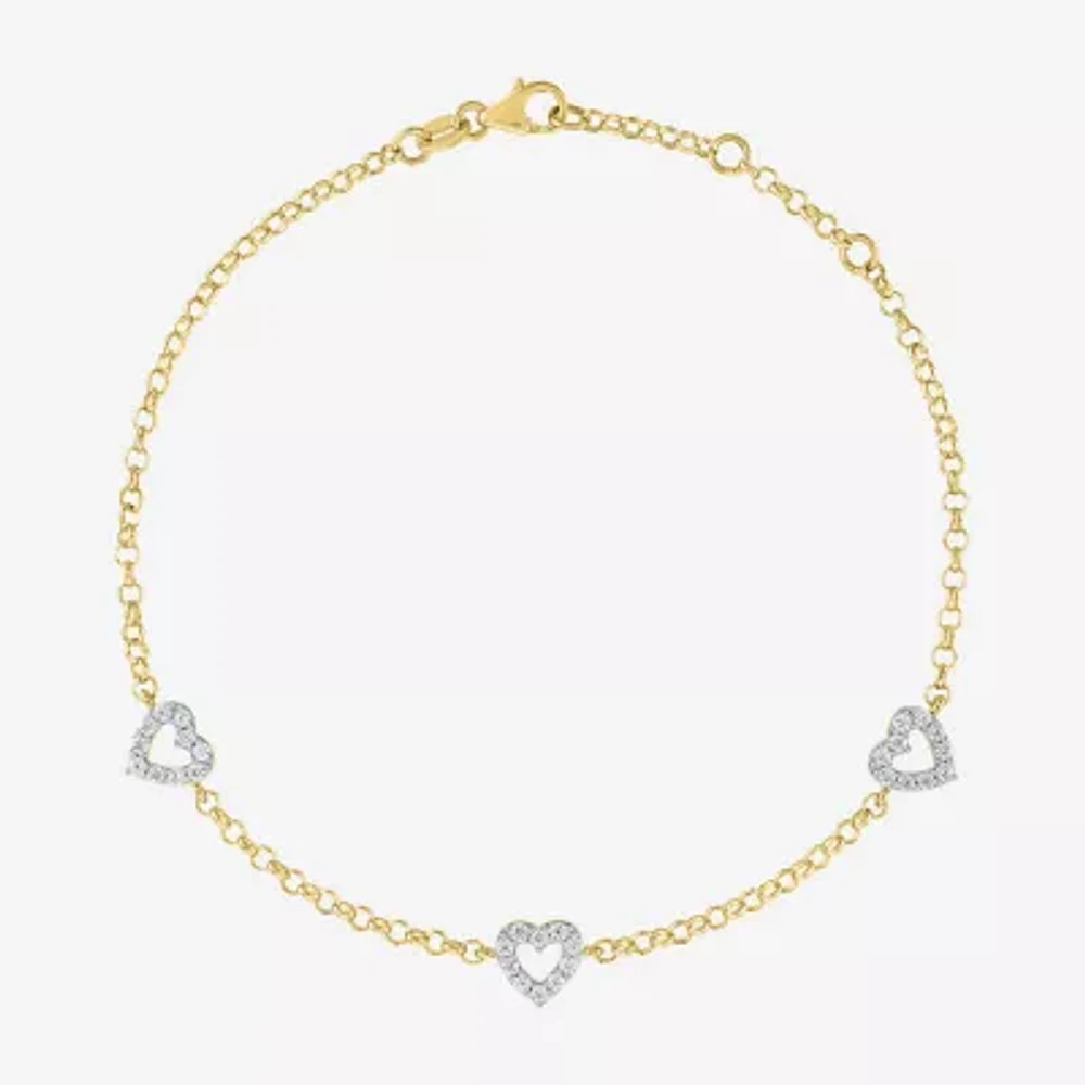 (G-H / I1-I2) 1/3 CT. T.W. Lab Grown White Diamond 10K Gold Heart Charm Bracelet
