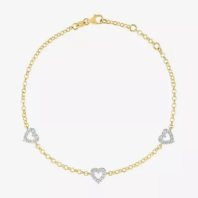 (G-H / I1-I2) 1/3 CT. T.W. Lab Grown White Diamond 10K Gold Heart Charm Bracelet