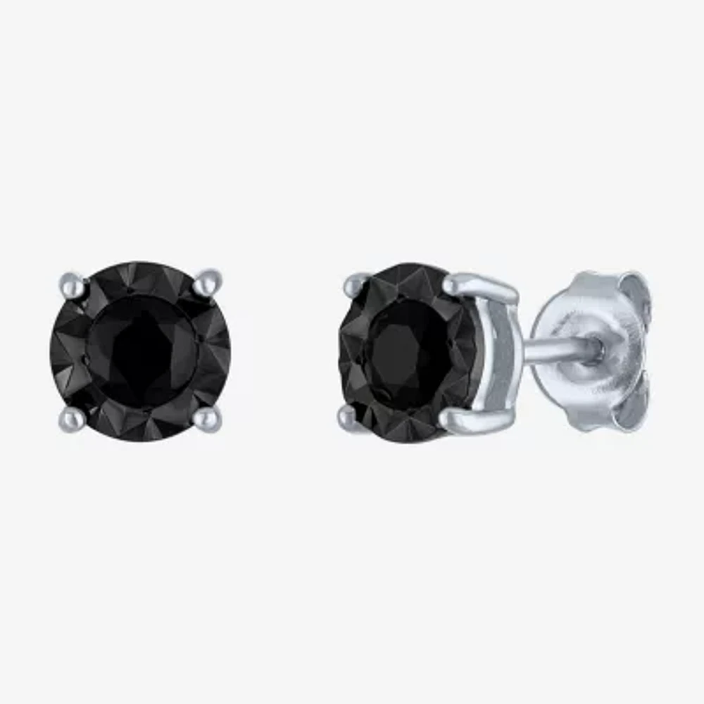 1/2 CT. T.W. Natural Black Diamond Sterling Silver 6.5mm Round Stud Earrings