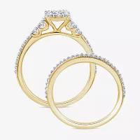 Womens 3/4 CT. T.W. Natural White Diamond 10K Gold Halo Bridal Set