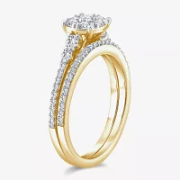 Womens 3/4 CT. T.W. Natural White Diamond 10K Gold Halo Bridal Set