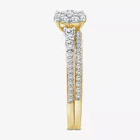Womens 3/4 CT. T.W. Natural White Diamond 10K Gold Halo Bridal Set