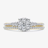 Womens 3/4 CT. T.W. Natural White Diamond 10K Gold Halo Bridal Set