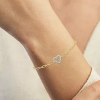 Yes Please! (G-H / I1-I2) Diamond Accent Lab Grown White Diamond Accent 14K Gold Over Silver Heart Charm Bracelet