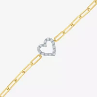 Yes Please! (G-H / I1-I2) Diamond Accent Lab Grown White Diamond Accent 14K Gold Over Silver Heart Charm Bracelet