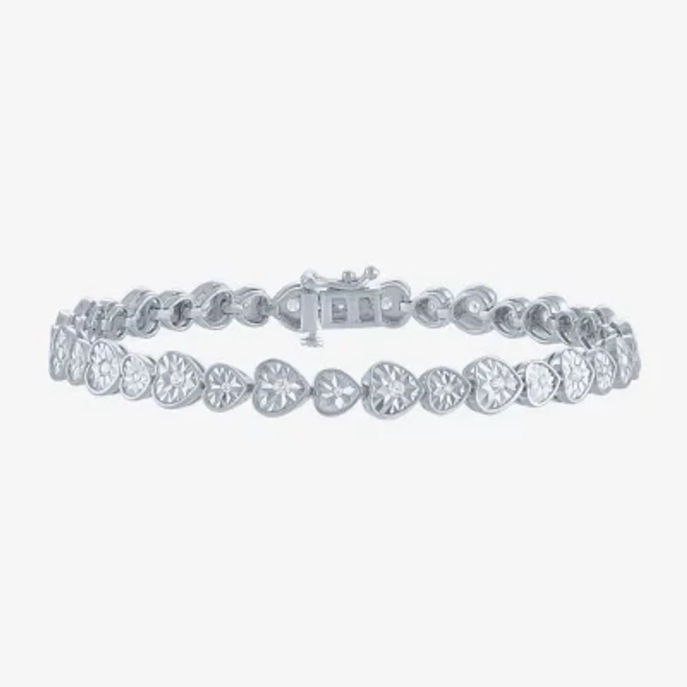 (G-H / I1-I2) 1/2 CT. T.W. Lab Grown White Diamond Sterling Silver Heart 7.25 Inch Tennis Bracelet