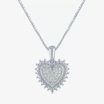 (G-H / I1-I2) Womens 1/10 CT. T.W. Lab Grown White Diamond Sterling Silver Heart Pendant Necklace