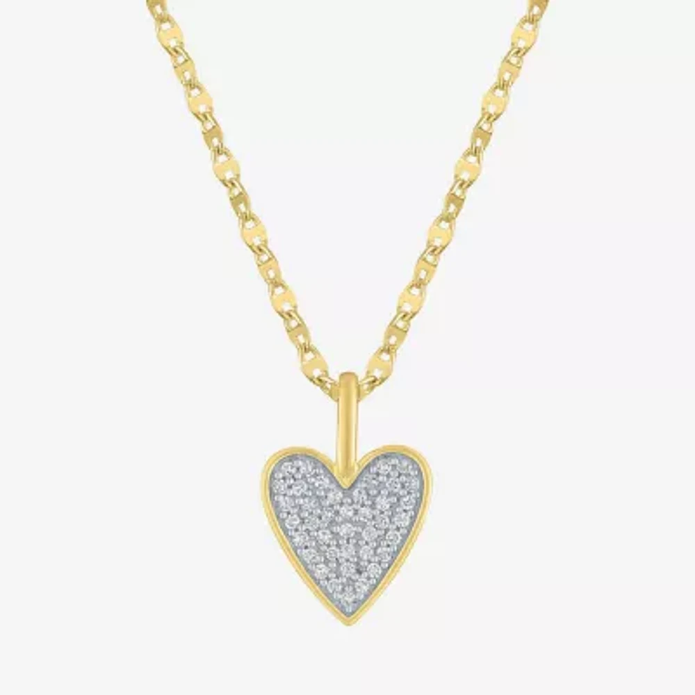 (G-H / I1-I2) Womens 1/7 CT. T.W. Lab Grown White Diamond 14K Gold Over Silver Sterling Silver Heart Pendant Necklace